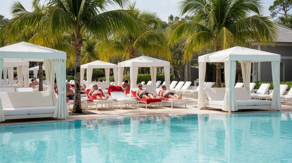 Junto a la piscina del resort