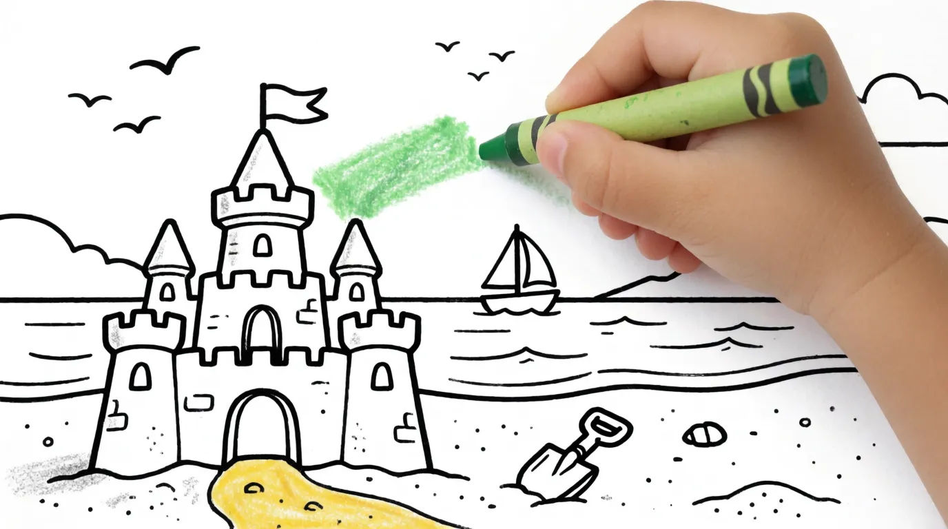 Being colored with crayons