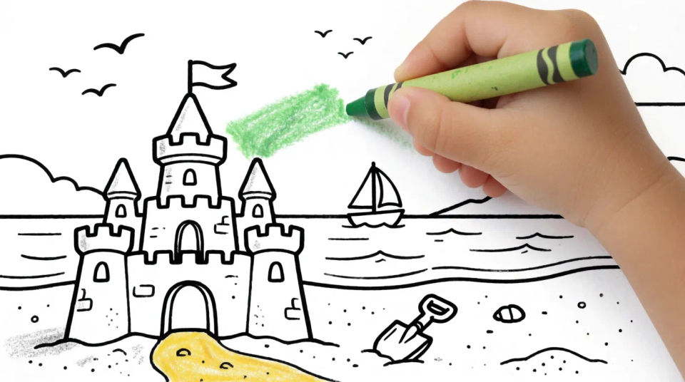 Being colored with crayons