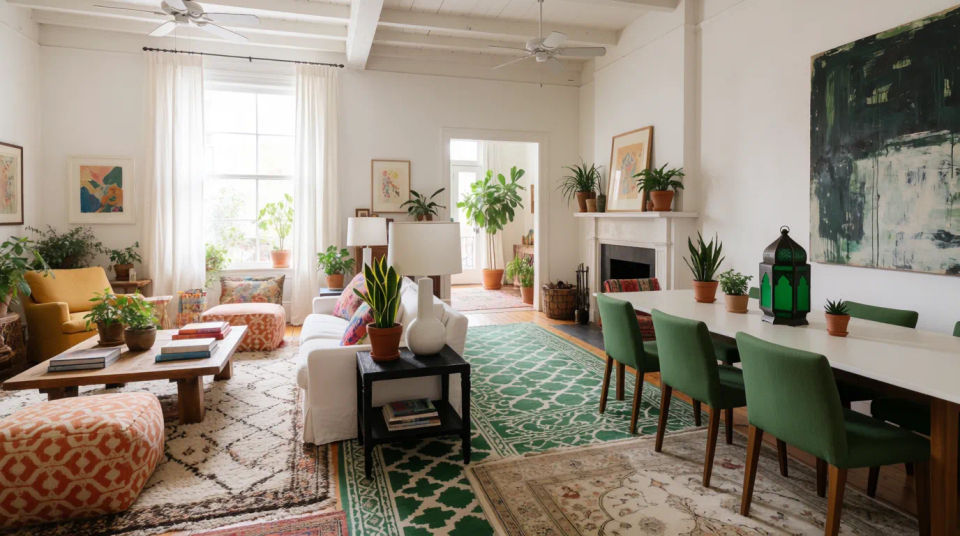 Espacio boho de planta abierta