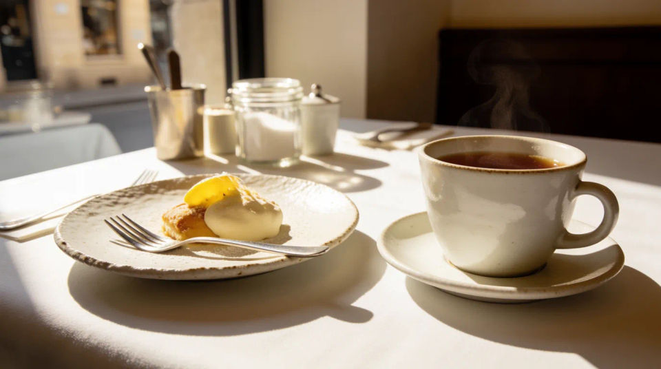 Servido en la mesa de un café