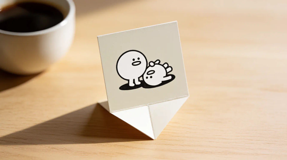 Printed card on a desk