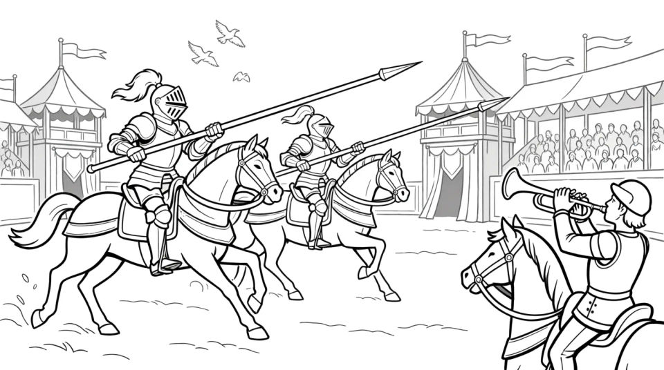 Two knights jousting
