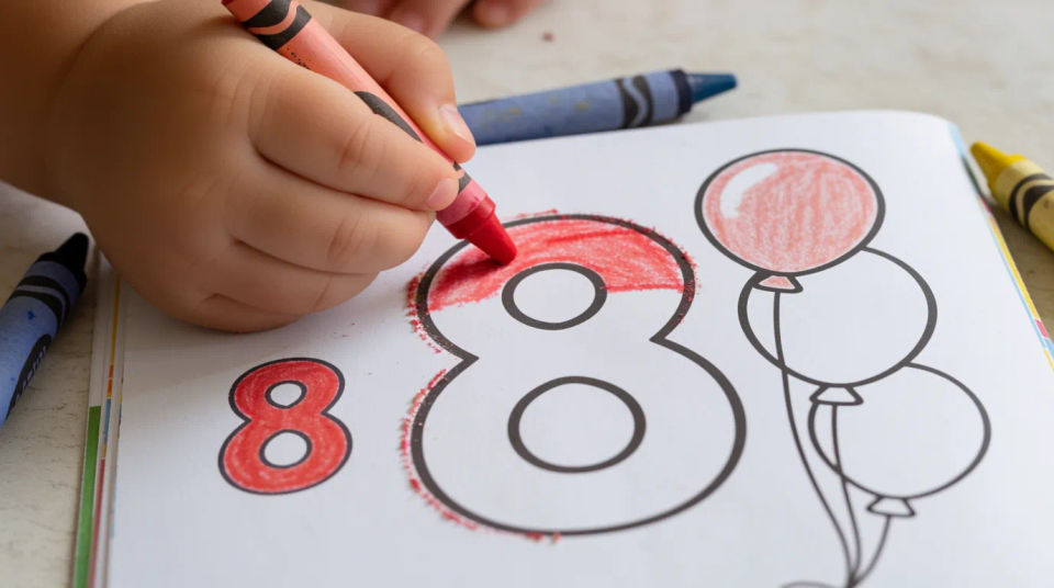 Being colored with crayons