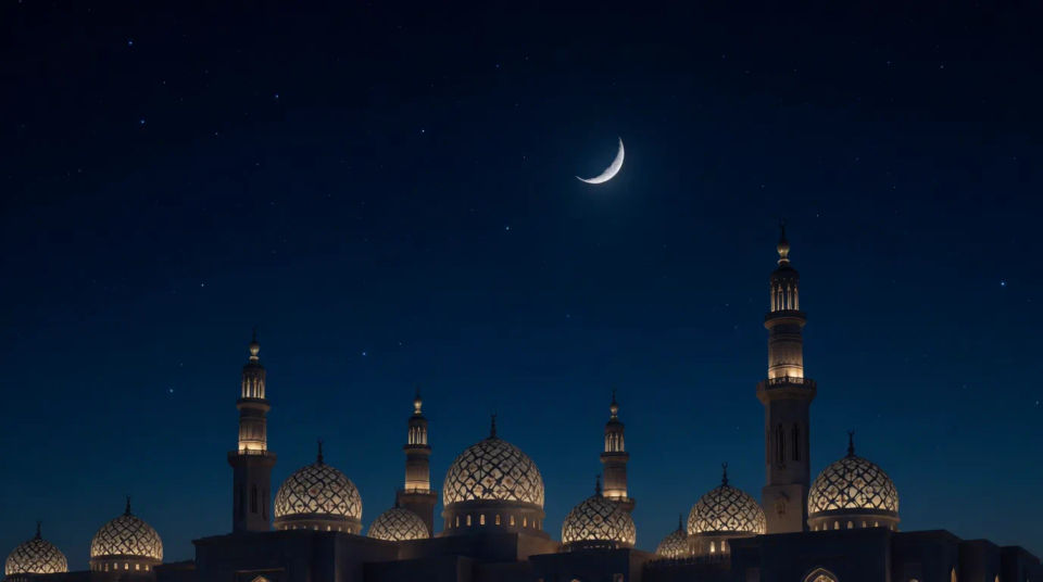 Crescent over mosque
