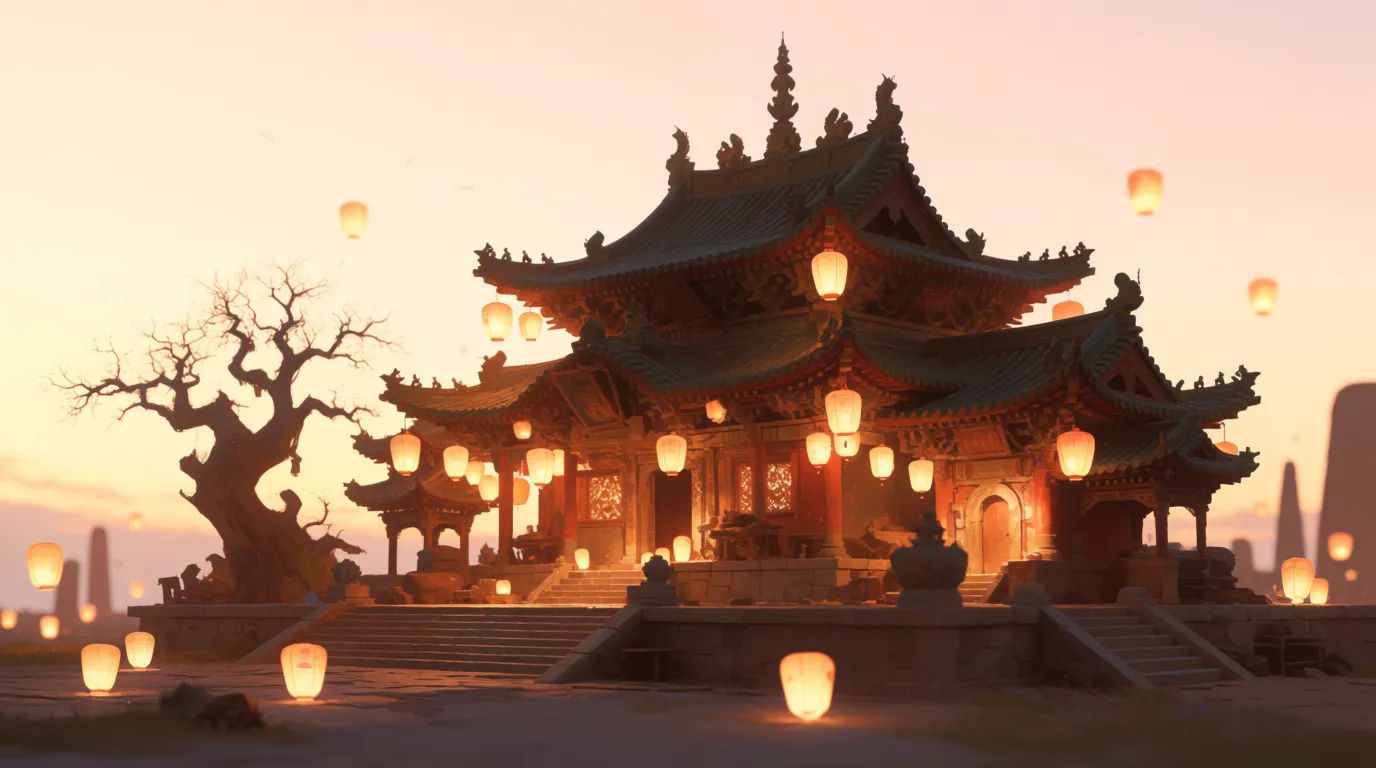 Lantern-lit temple