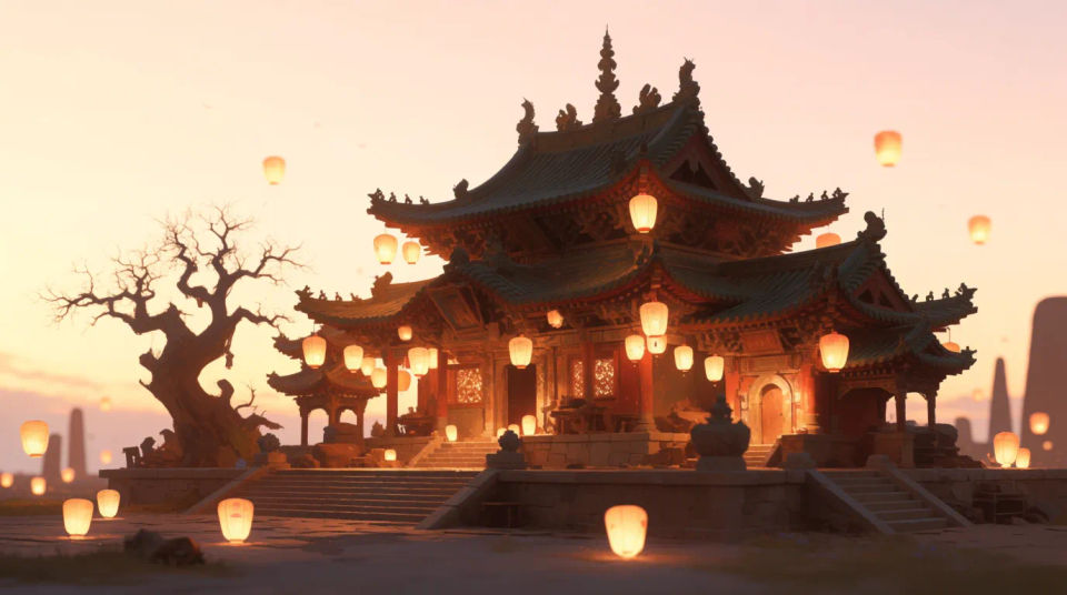 Lantern-lit temple