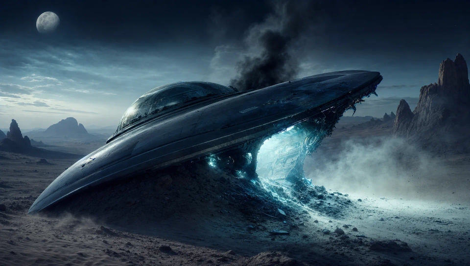 A crashed saucer in the desert