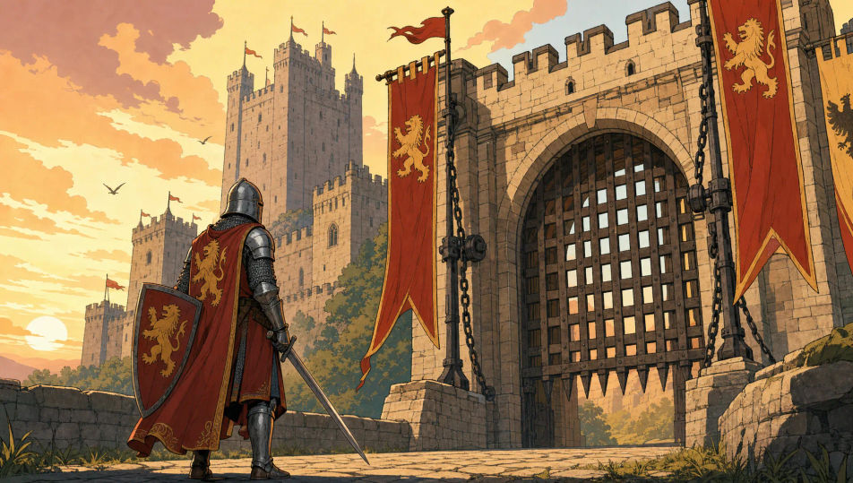 A knight at the castle gate
