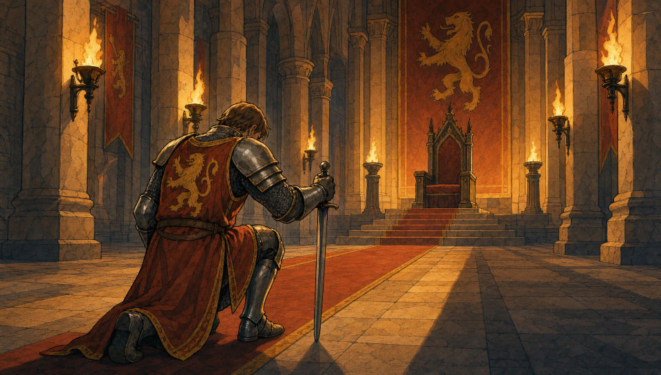 A torchlit throne hall