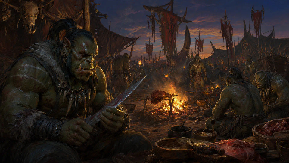 A war camp at dusk