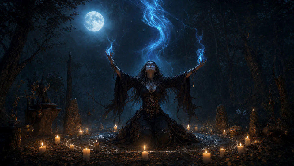 A midnight ritual in a clearing
