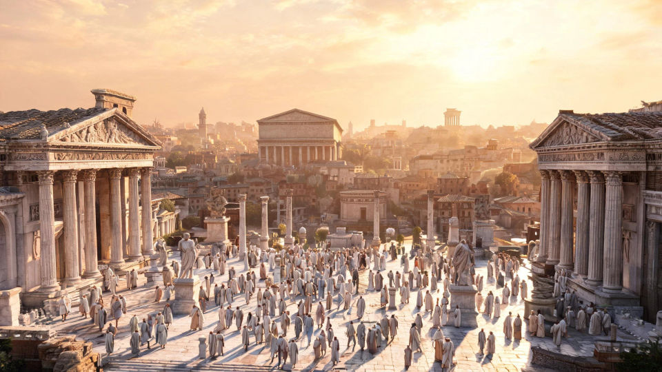 The forum crowded at midday