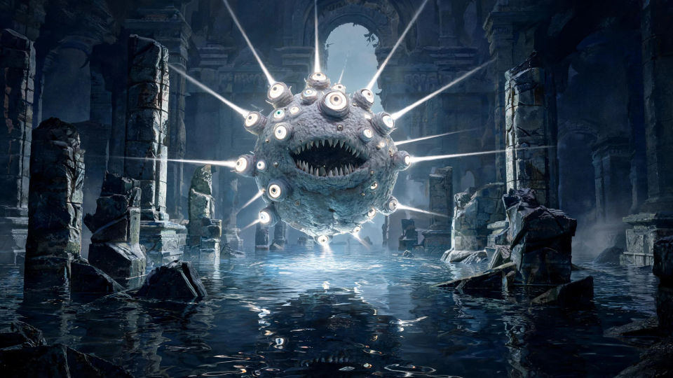A beholder over a sunken ruin