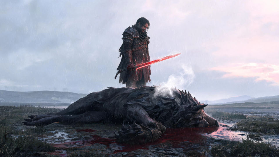 A blood hunter over a slain monster