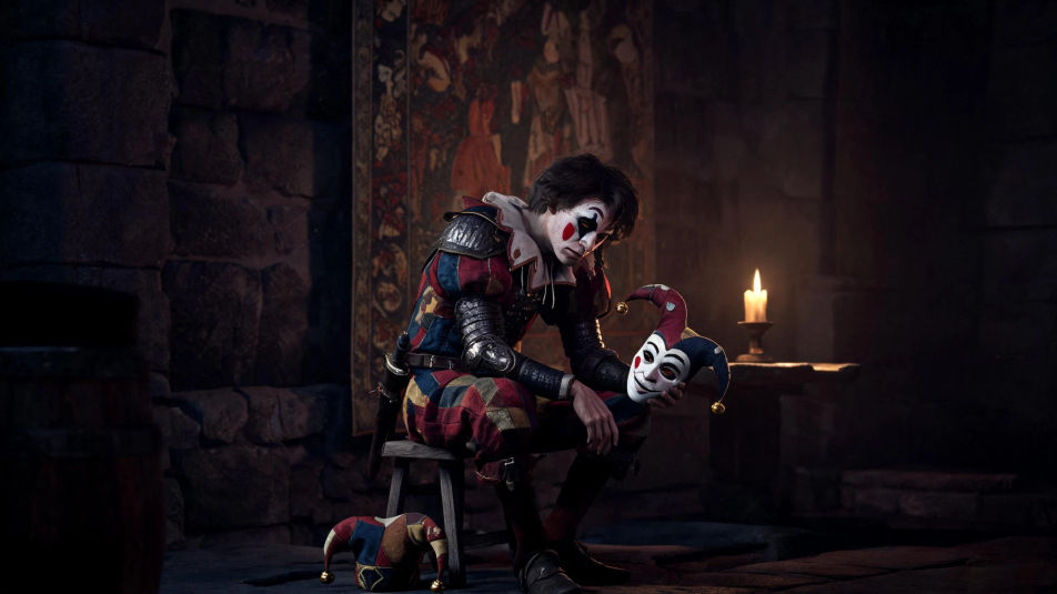 The jester backstage by candlelight