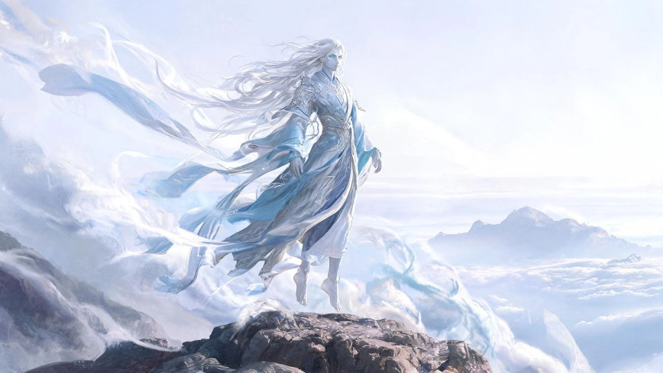 An air genasi above the clouds