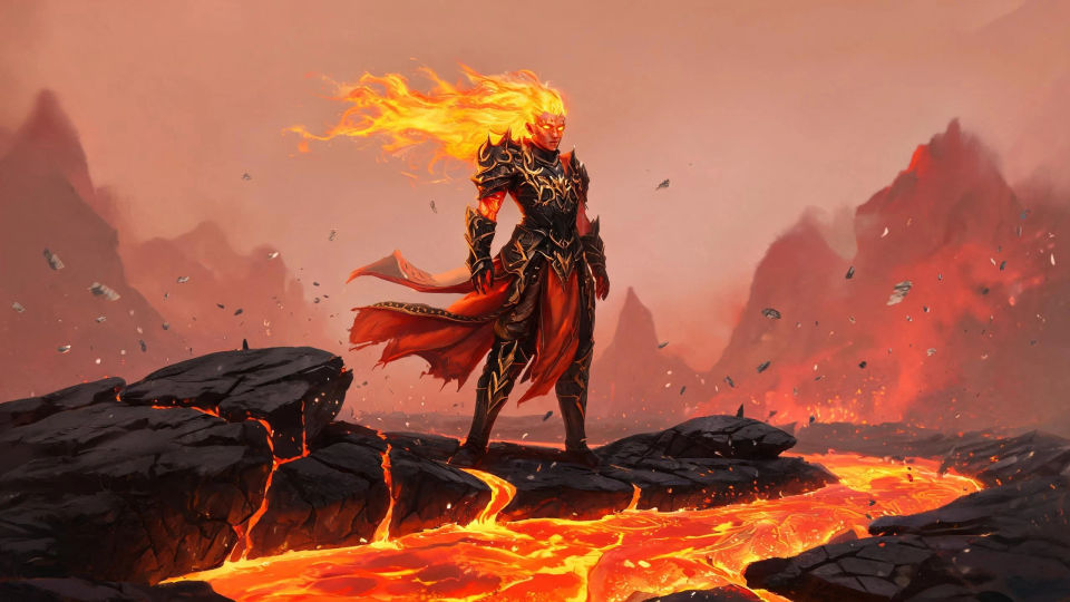 A fire genasi on a volcanic ridge