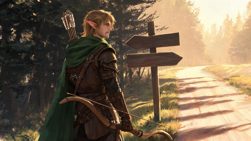 A crossroads at dusk