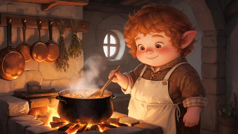 A cozy hearthside kitchen