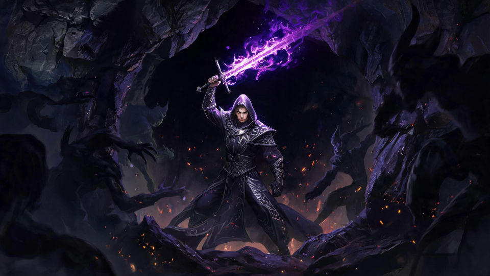 A hexblade facing a horde in the dark