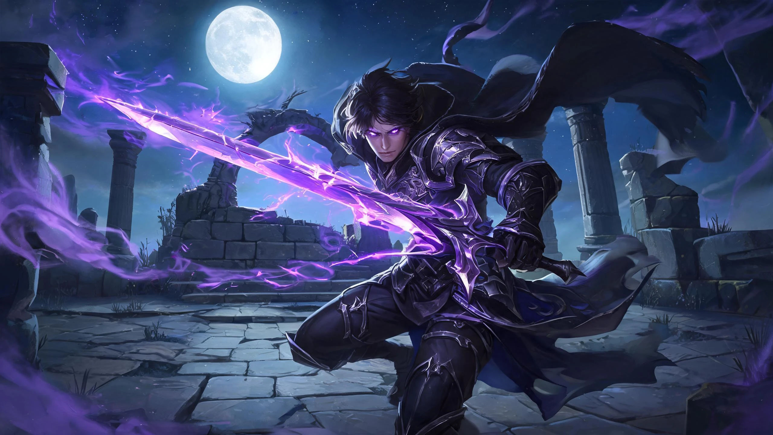A hexblade warlock in a moonlit duel