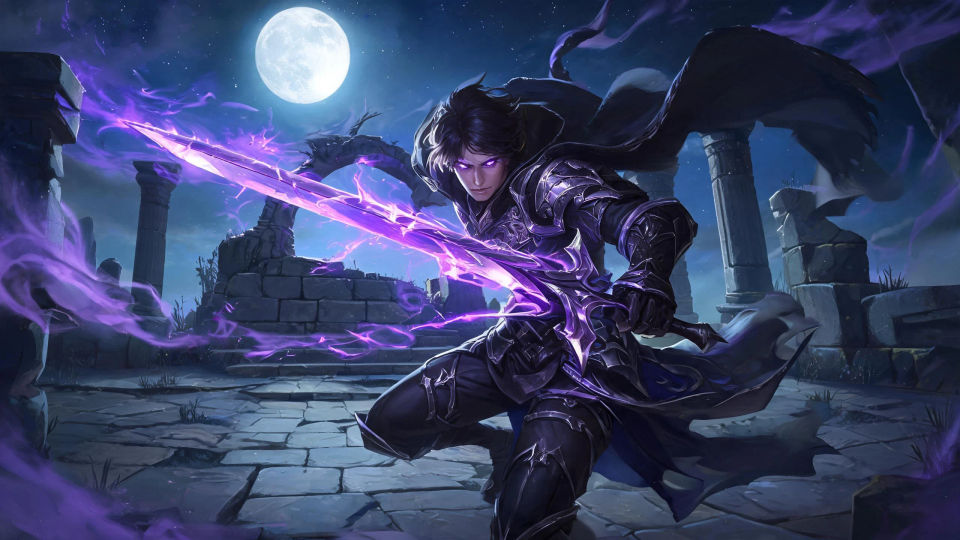 A hexblade warlock in a moonlit duel