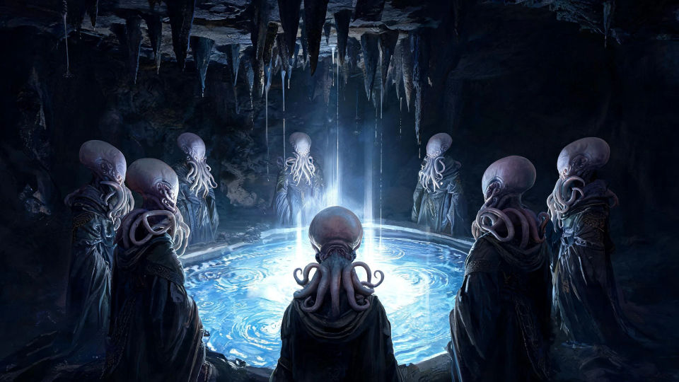 A glowing brine-pool chamber