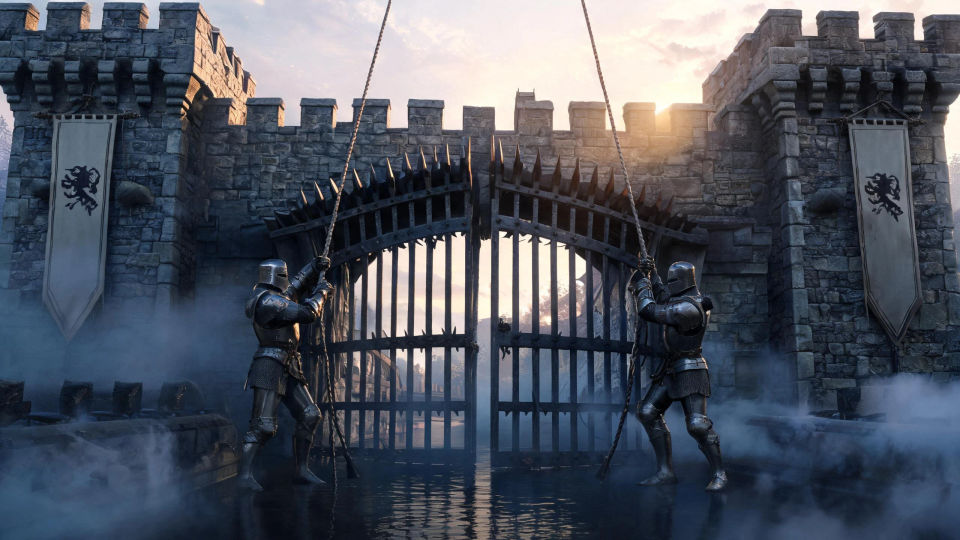 The castle gatehouse at dawn