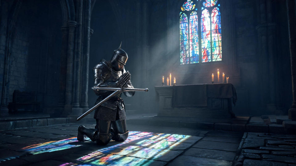 A knight at the chapel altar