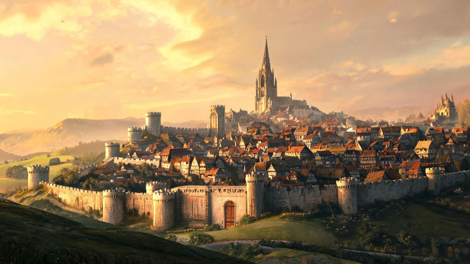 The walled town at golden hour