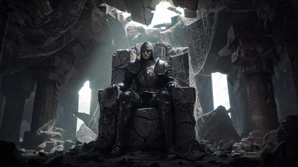 A revenant in a ruined throne hall