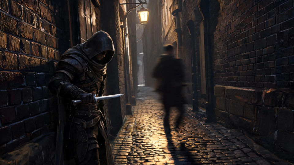 A meeting in a lamplit alley
