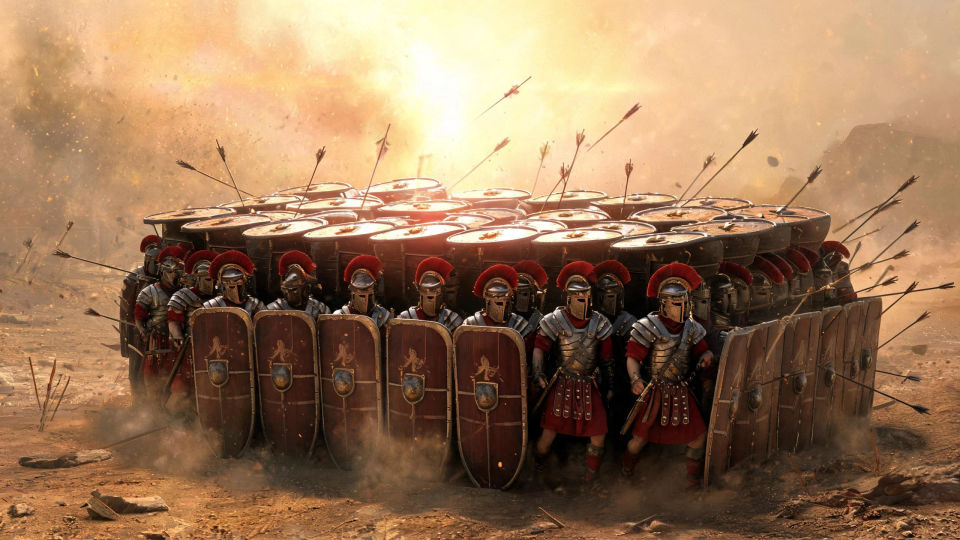 A testudo under arrow fire