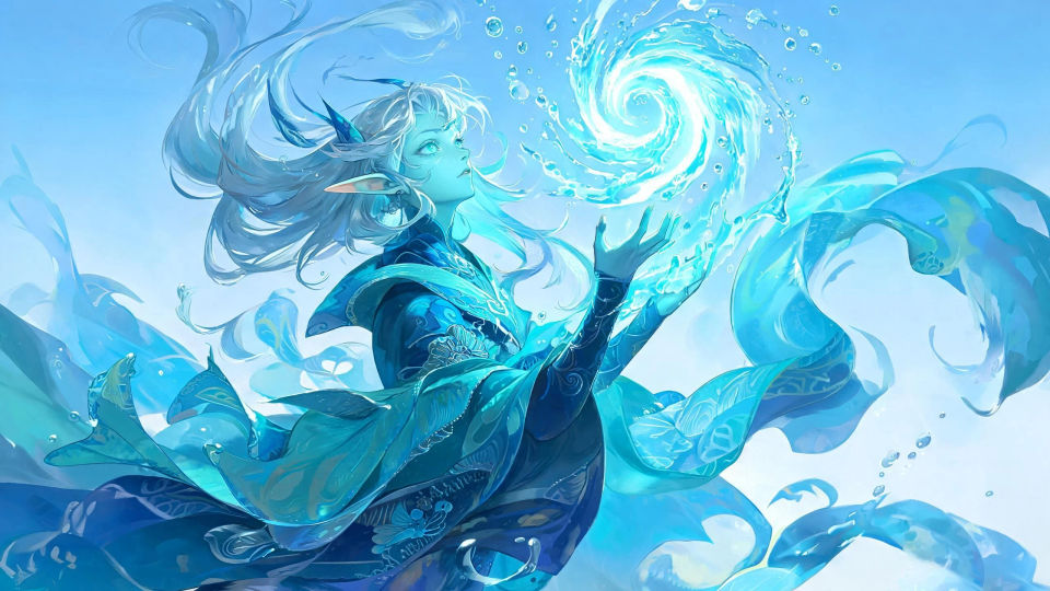 A tide mage summoning a current