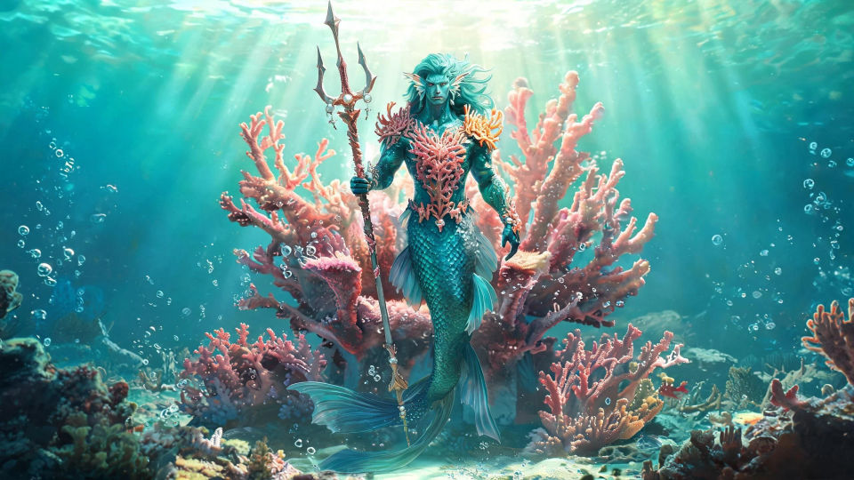 A guardian above a coral throne