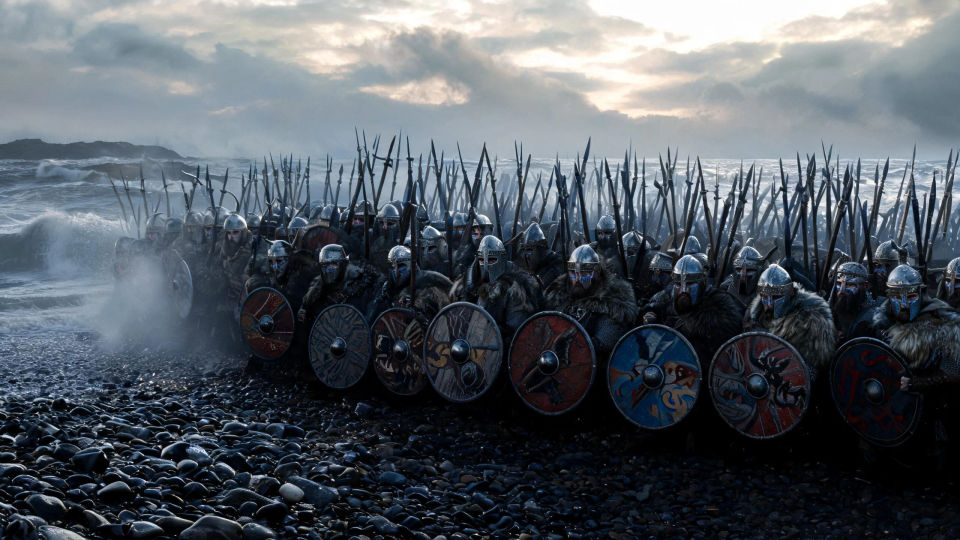 A shield wall on the beach