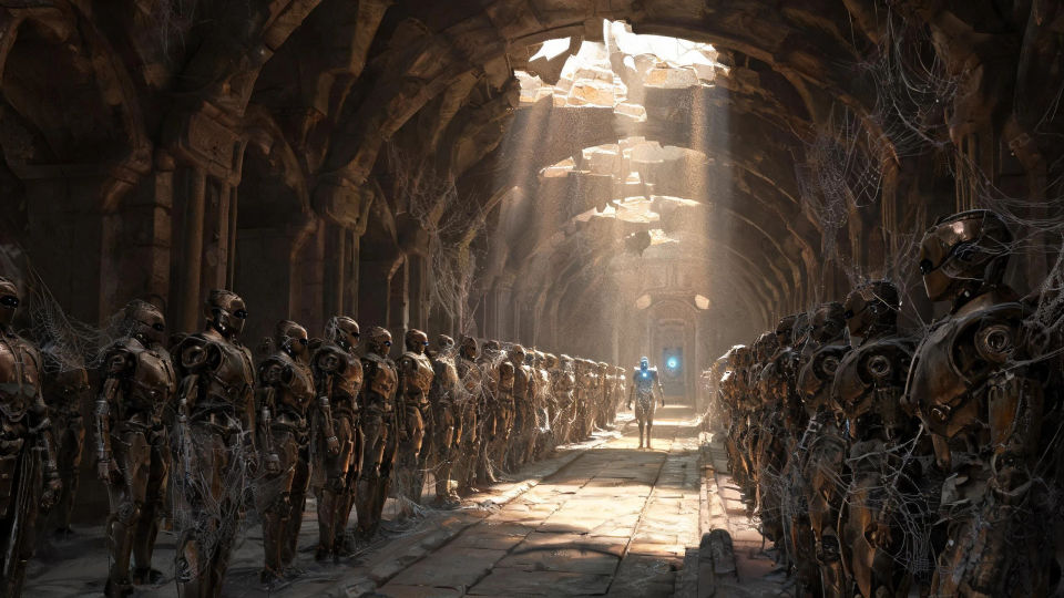 A ruined hall of dormant constructs