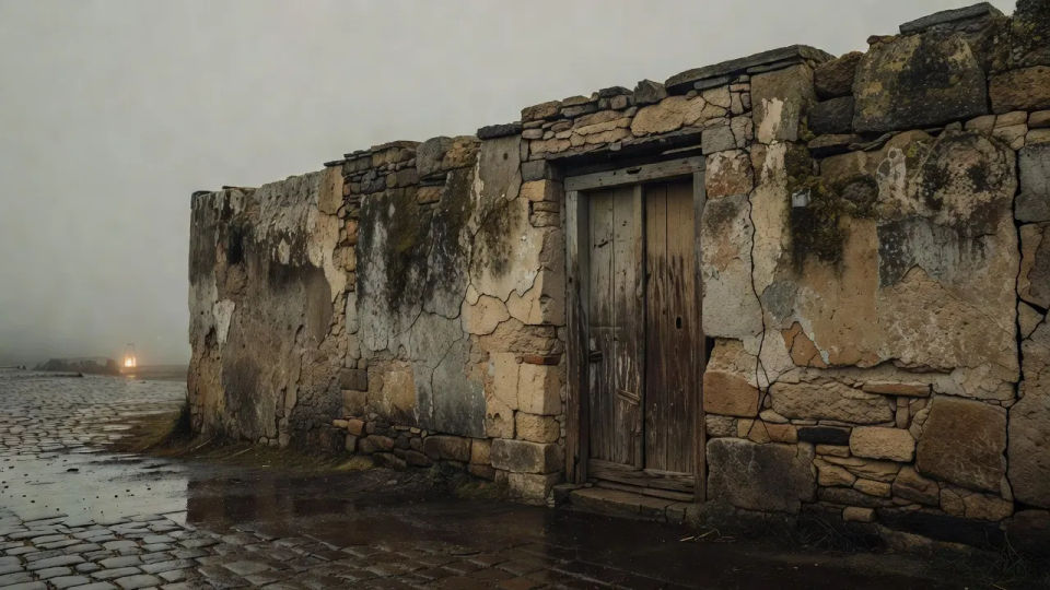 Weathered wall establishing shot