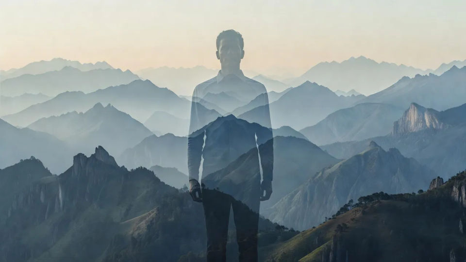 Mountain-figure establishing shot