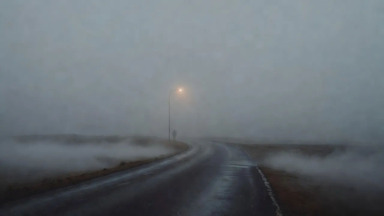 雾中道路定场镜头