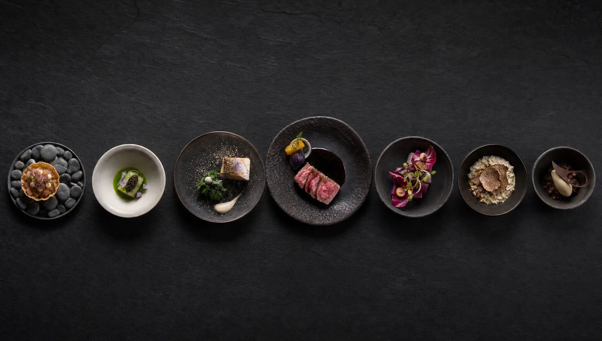 Tasting-menu flat-lay