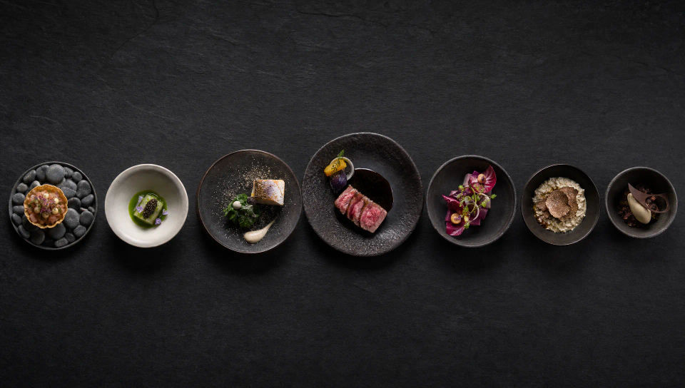 Tasting-menu flat-lay