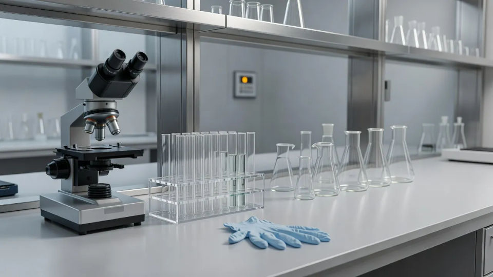 Lab bench establishing scene