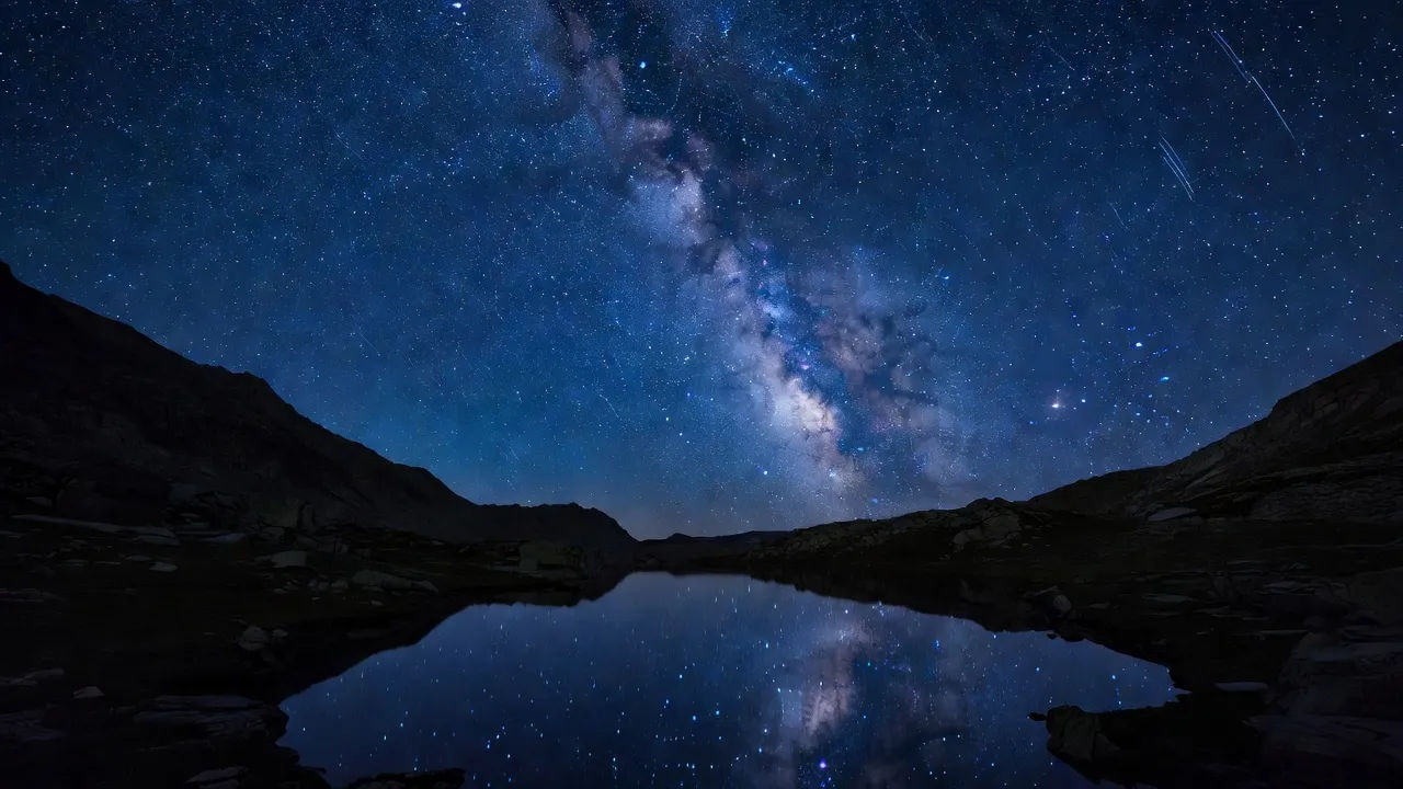 Alpine night establishing shot