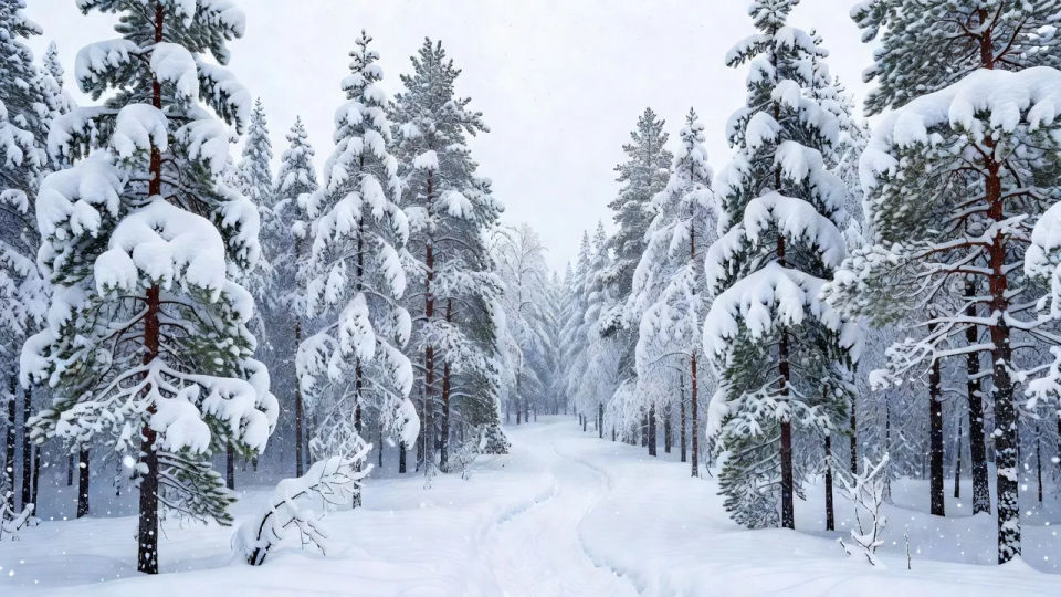 Snow-laden forest composition