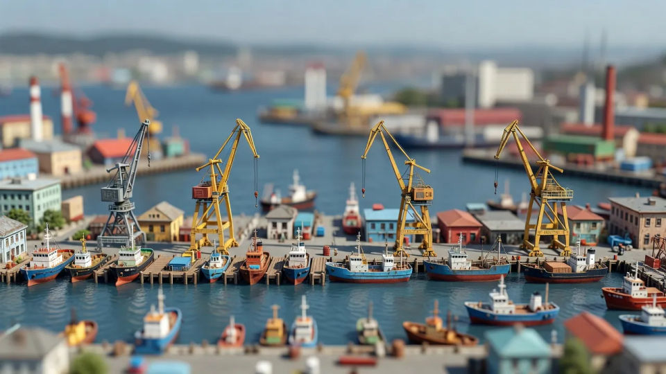 Waterfront diorama spread