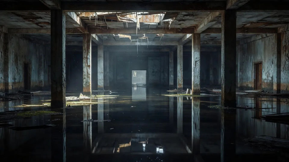 Flooded-floor establishing shot