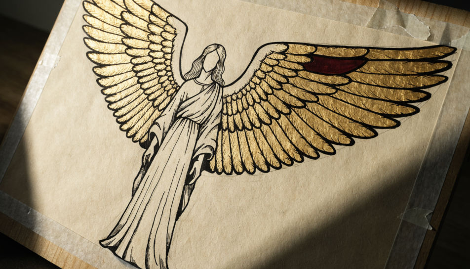Full figure with open wings