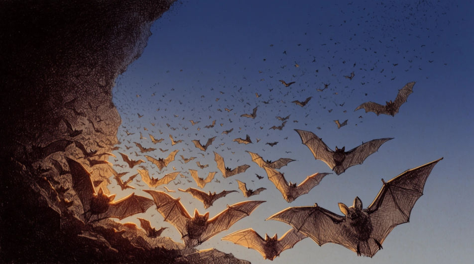 Colony leaving a cave